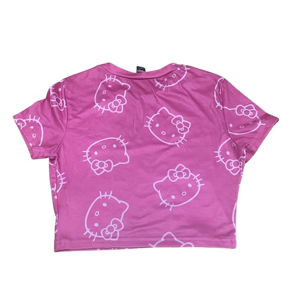Shein X Hello Kitty Cat Print Crop Tee In Hot Pink Size XS - Picture 2 of 7